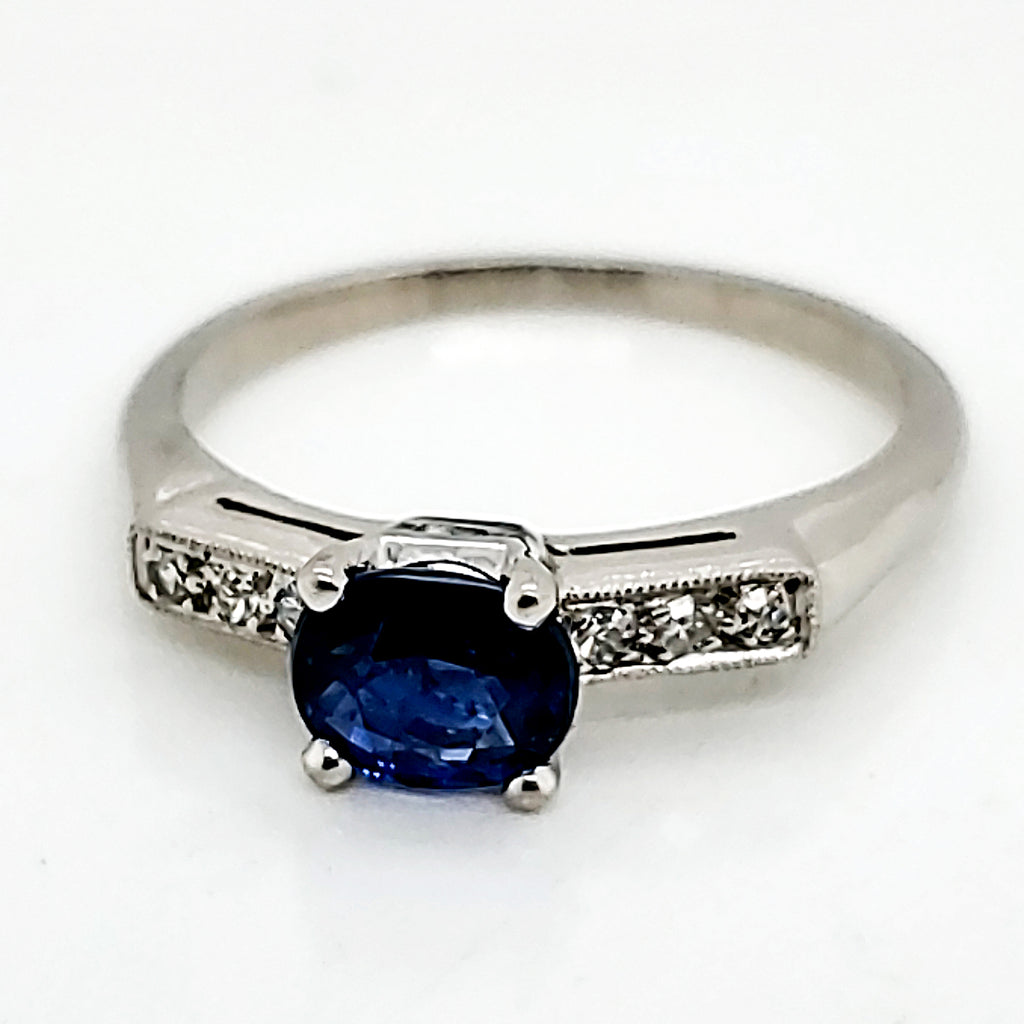 Vintage Platinum Sapphire and Diamond Ring