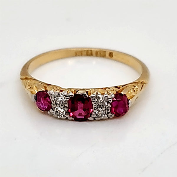 Antique Victorian 18kt Yellow Gold Ruby and Diamond Ring