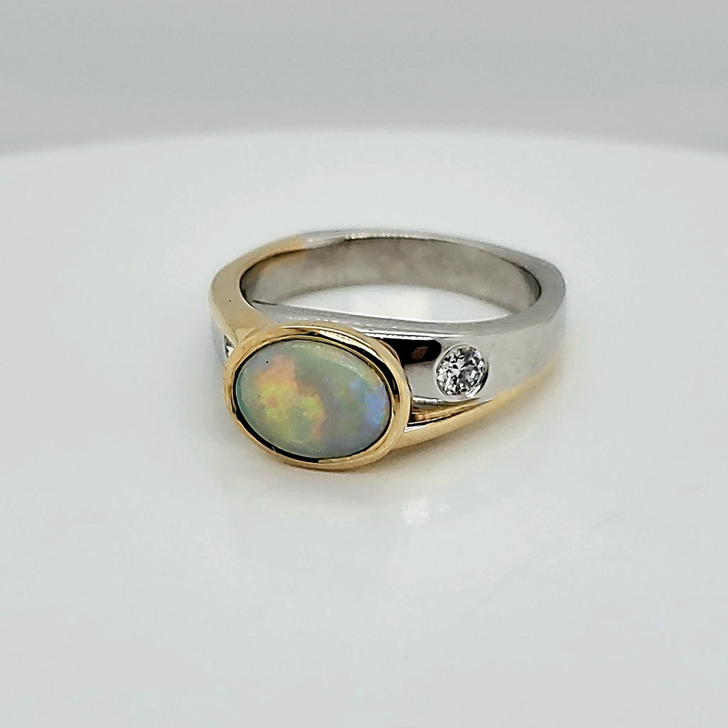 Platinum and 18kt Yellow Gold Opal and Diamond Ring
