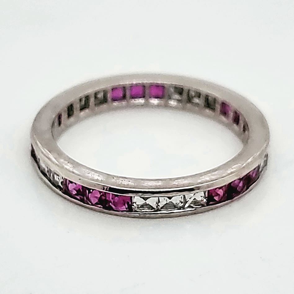 Platinum Diamond & French Cut Ruby Band