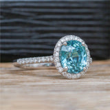 14kt White Gold Blue Zircon And Diamond Ring
