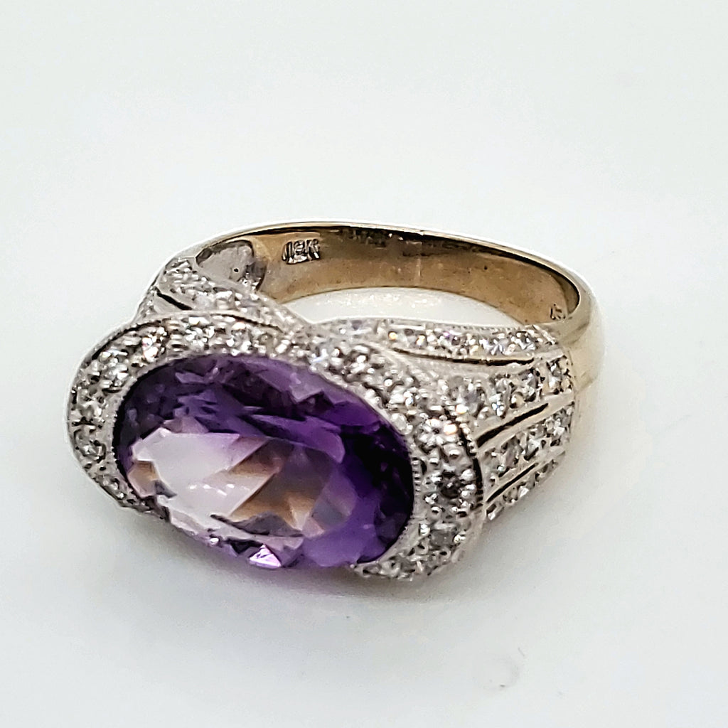 18kt Yellow Gold Amethyst and Diamond Ring