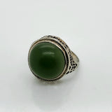 Art Deco 14kt White gold Filigree Jade Ring