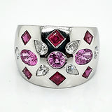 Platinum Wide Diamond Pink Sapphire and Ruby Ring