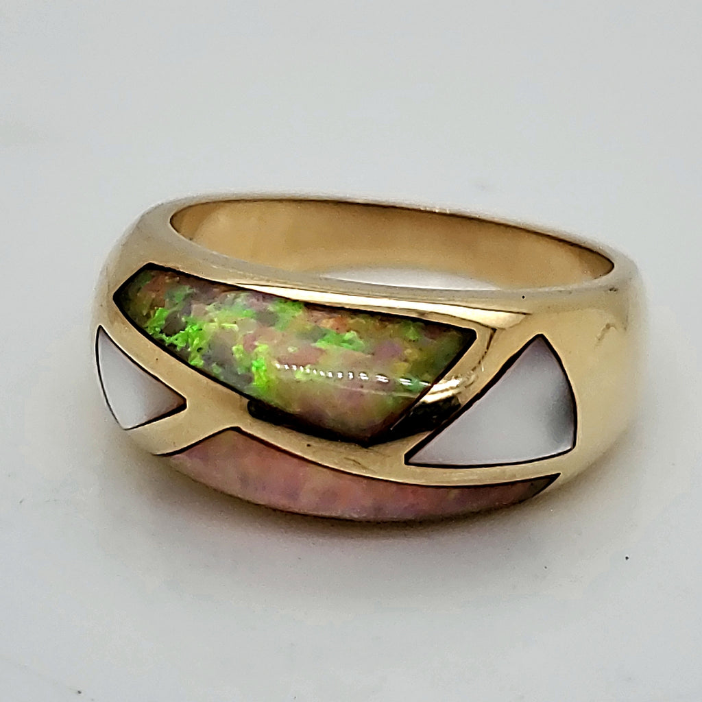 14kt Yellow Gold Opal and Mother of Pearl Ring