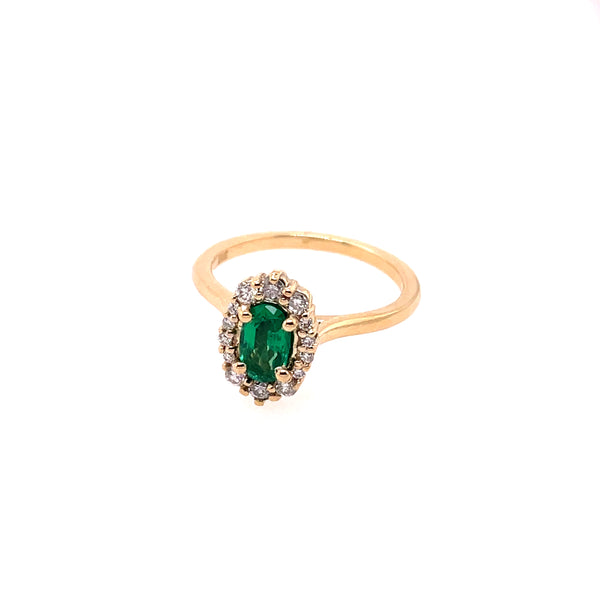 14kt Yellow Gold Emerald And Diamond Gemstone Ring