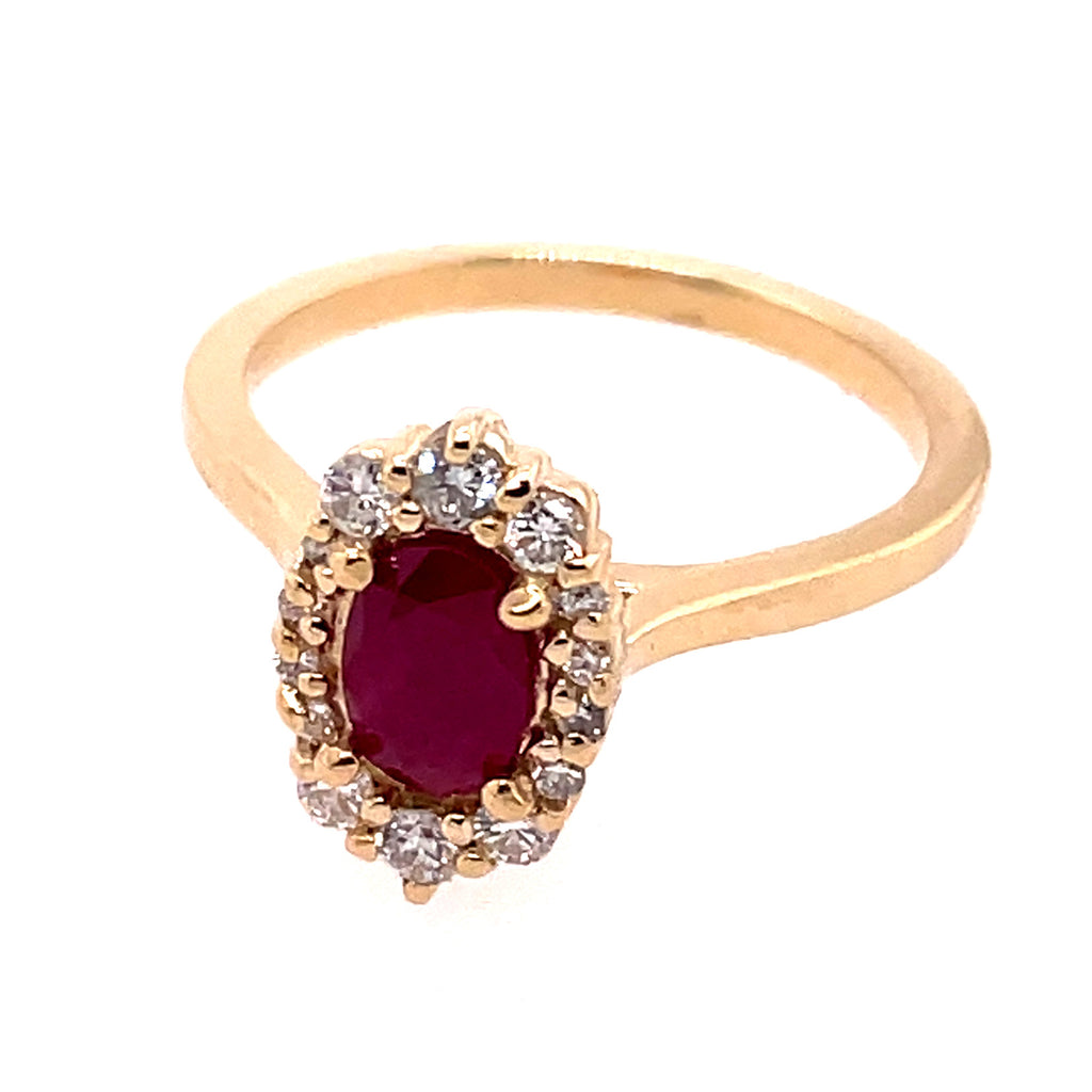 14kt Ruby And Diamond Halo Style Ring