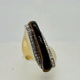 Unique 18kt Yellow gold tigers Eye and Diamond Designer Ring