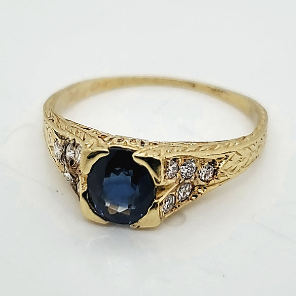 18kt Yellow Gold Filigree Sapphire and Diamond Ring
