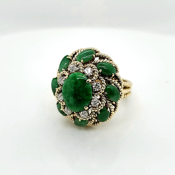 18kt Yellow Gold Grade A Jadeite Jade and Diamond Ring