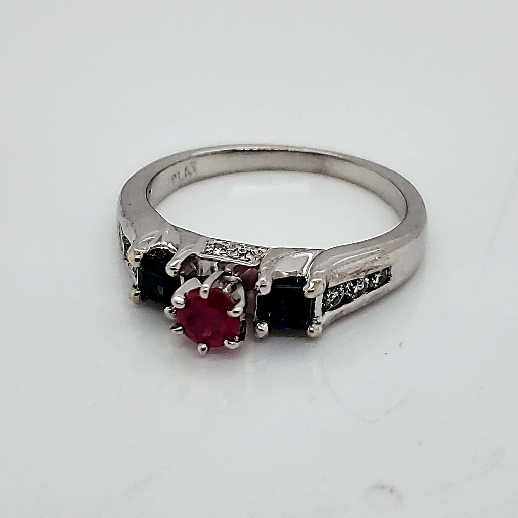 Platinum Ruby Sapphire and Diamond Ring