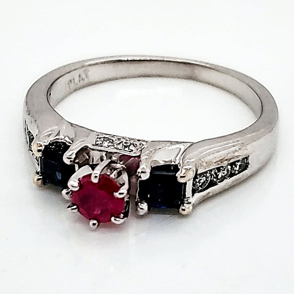 Platinum Ruby Sapphire and Diamond Ring