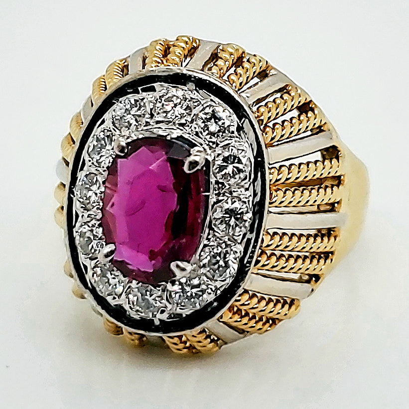 Vintage 18kt Yellow and White Gold Ruby and Diamond Ring