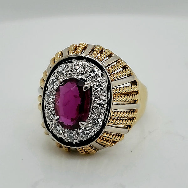 Vintage 18kt Yellow and White Gold Ruby and Diamond Ring
