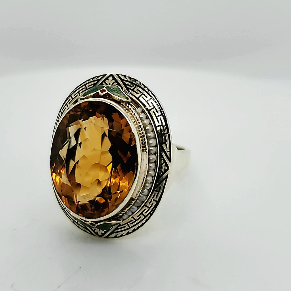 Art Deco 14kt Yellow Gold Citrine Ring