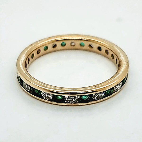 14kt Yellow Gold Emerald and Diamond Eternity Wedding Band