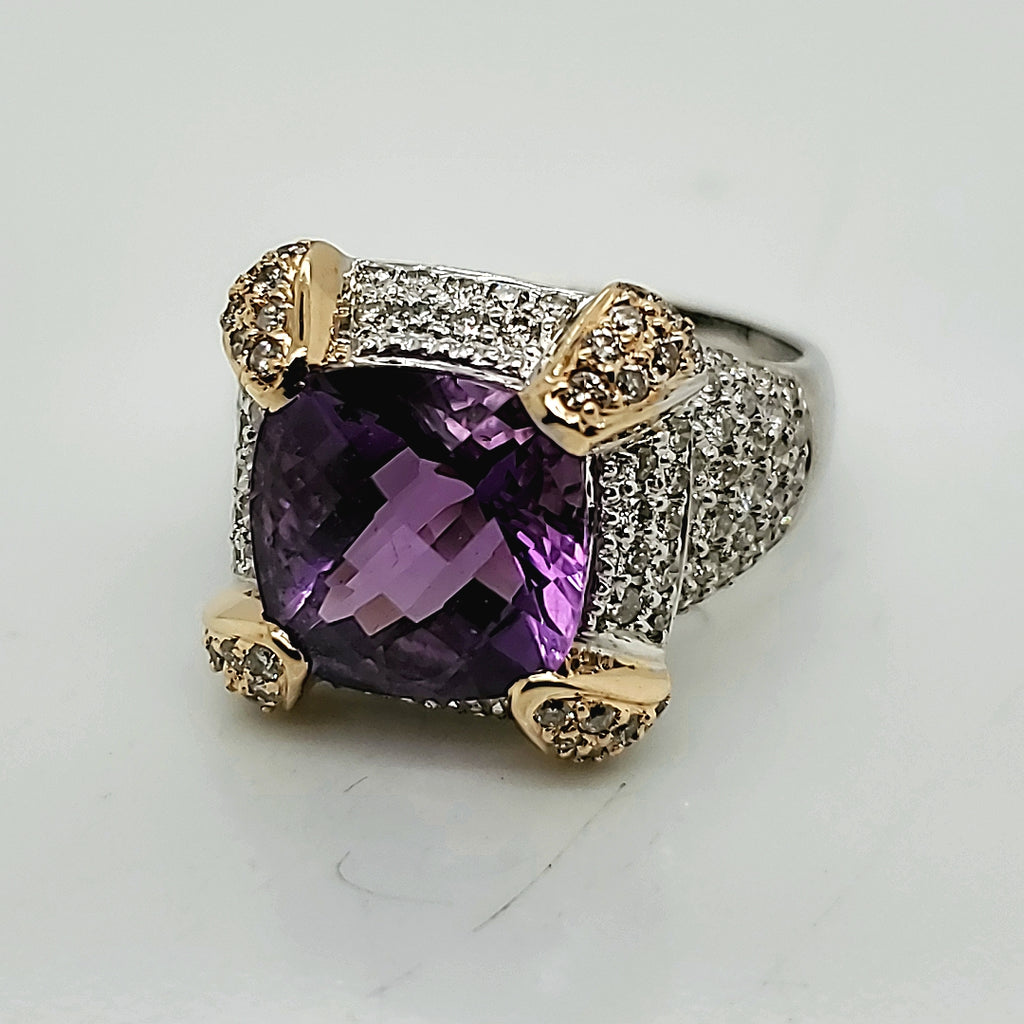 14kt Gold Amethyst and Diamond Ring