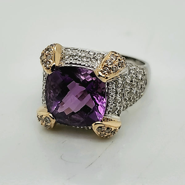 14kt Gold Amethyst and Diamond Ring