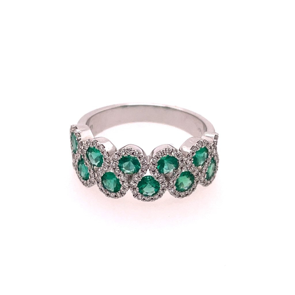 14kt White Gold Emerald And Diamond Band