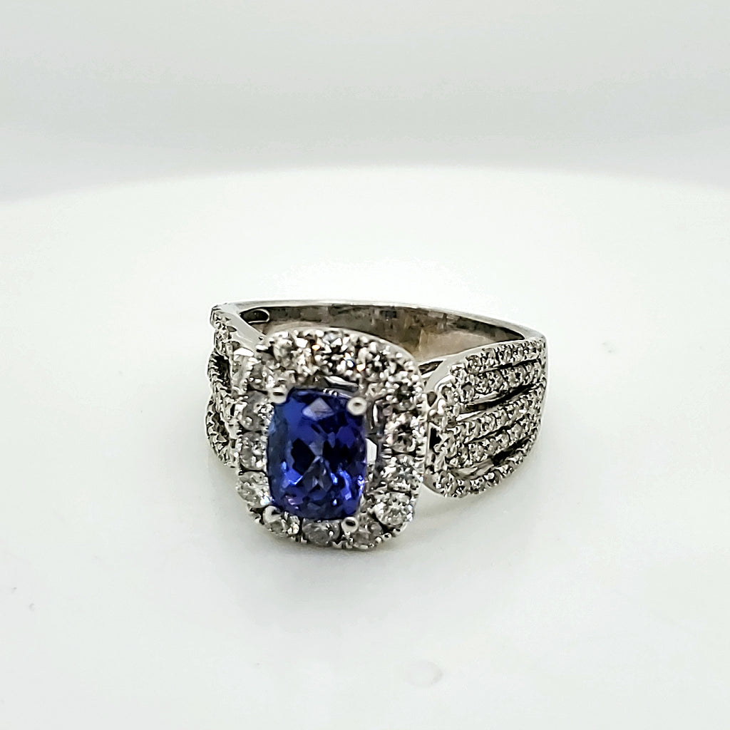 14kt White Gold Tanzanite and Diamond Ring