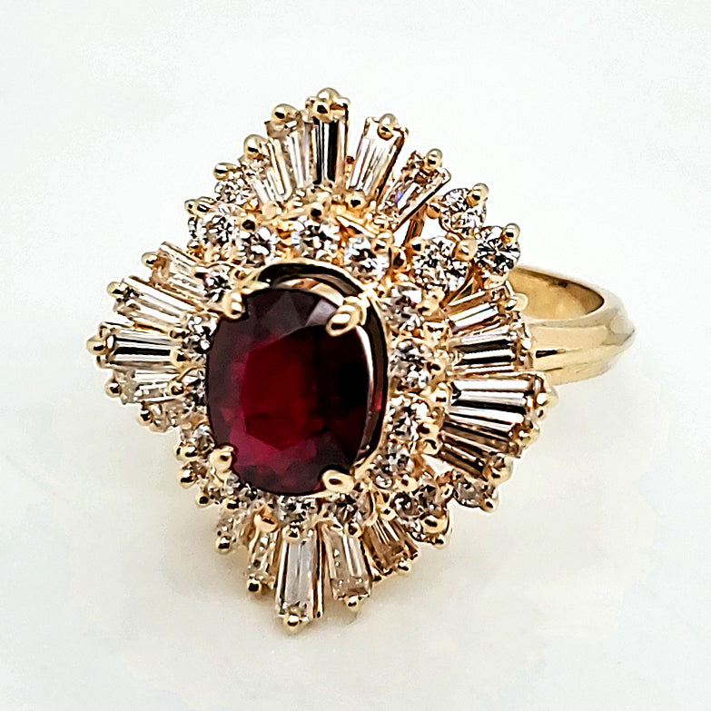 1.90 Carat Oval Ruby and Diamond Ring