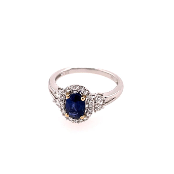 14kt White Gold Sapphire And Diamond Halo Ring