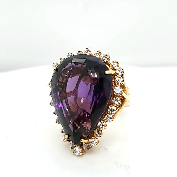 18KT/14kt Yellow Gold 40 Carat Amethyst and Diamond Ring