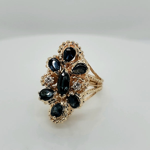Vintage 14kt Yellow Gold Sapphire and Diamond Ring