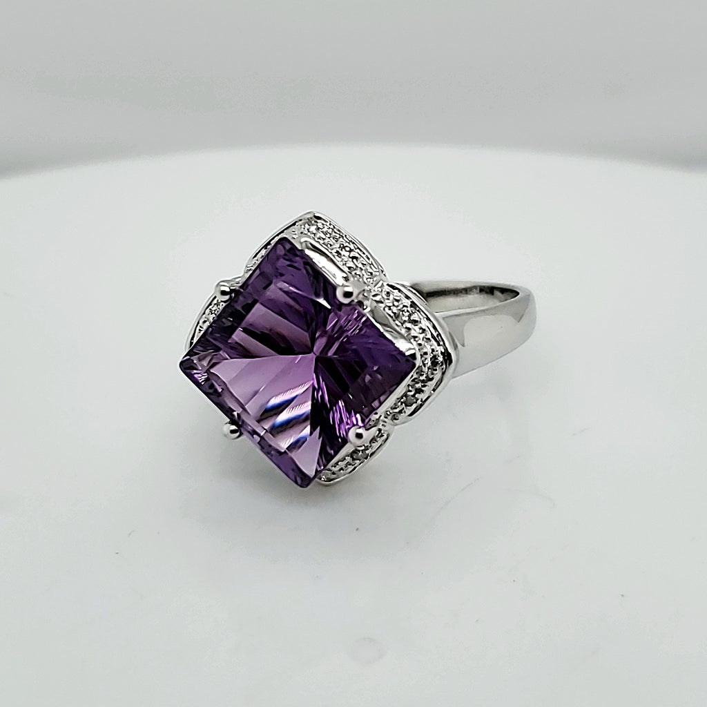 14kt White Gold Fantasy Cut Amethyst and Diamond Ring