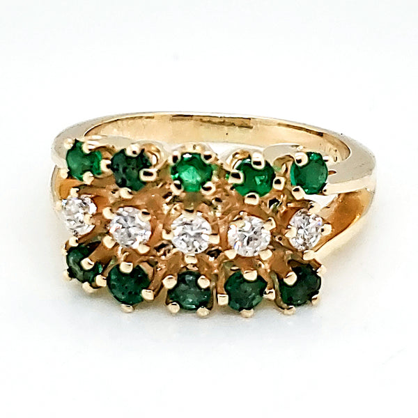 14kt Yellow Gold Diamond and Emerald Ring