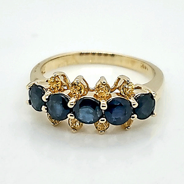 14kt Yellow Gold Blue and Yellow Sapphire Ring