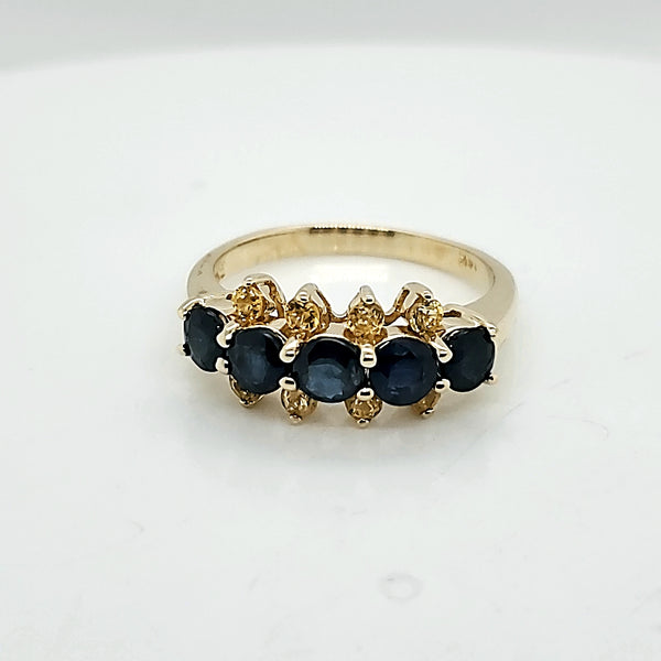 14kt Yellow Gold Blue and Yellow Sapphire Ring