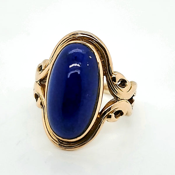 Antique Art Nouveau 14kt Yellow Gold Lapis Ring