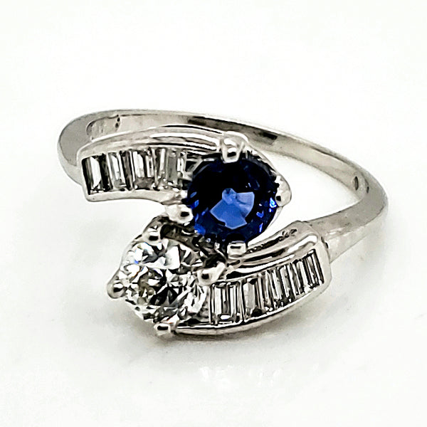 Art Deco Platinum Toi et Moi Sapphire and Diamond Ring