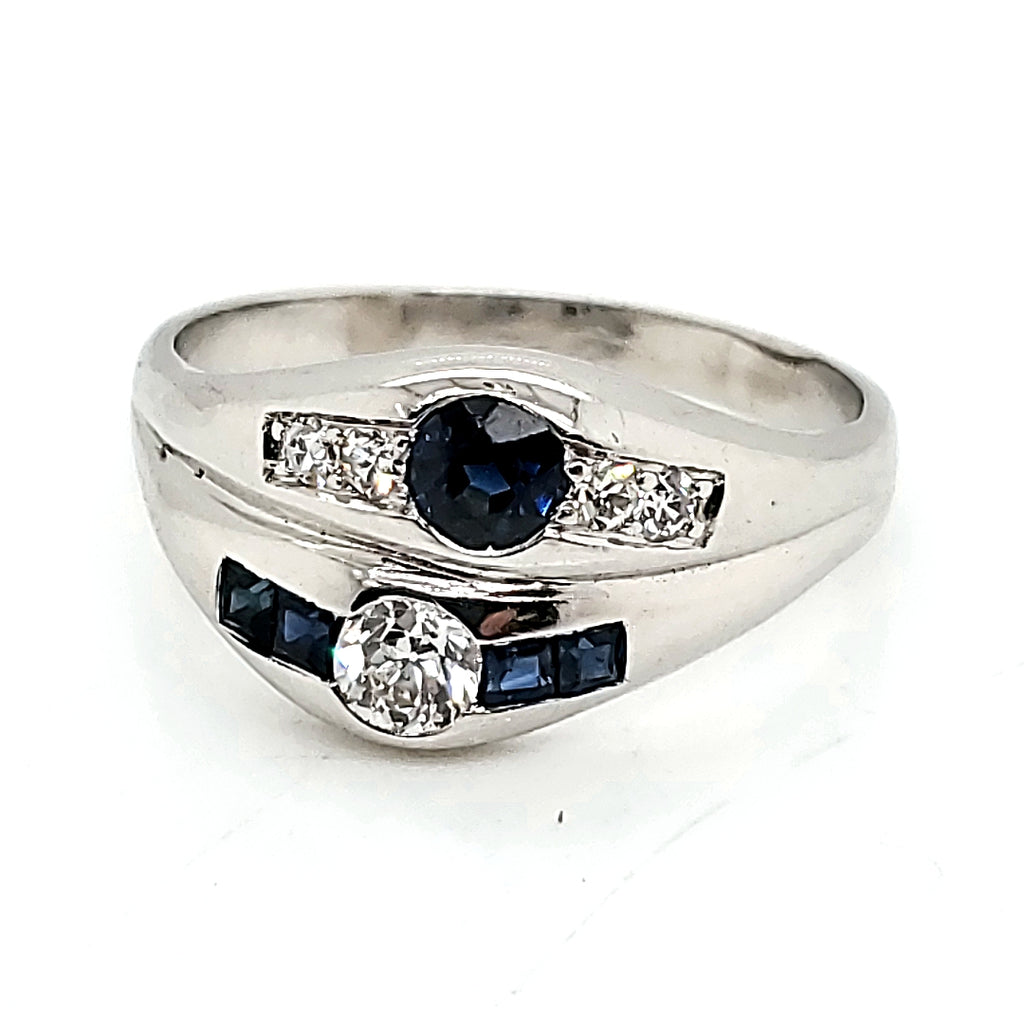 Art Deco Platinum Sapphire and Diamond Ring