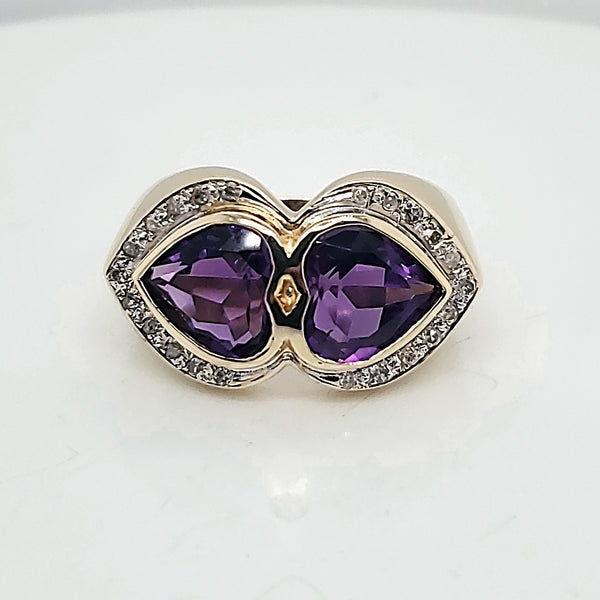 14Kt Yellow Gold Amethyst and Diamond Ring
