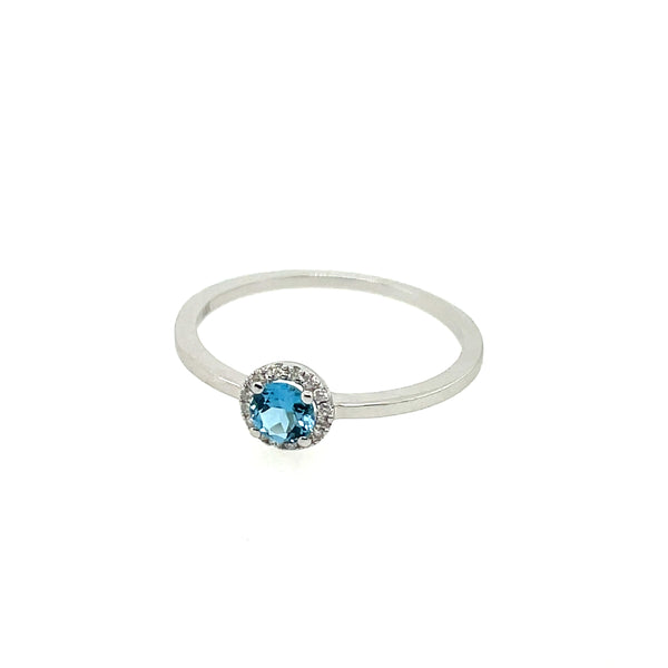 14kt Whtie Gold Blue Topaz And Diamond Ring