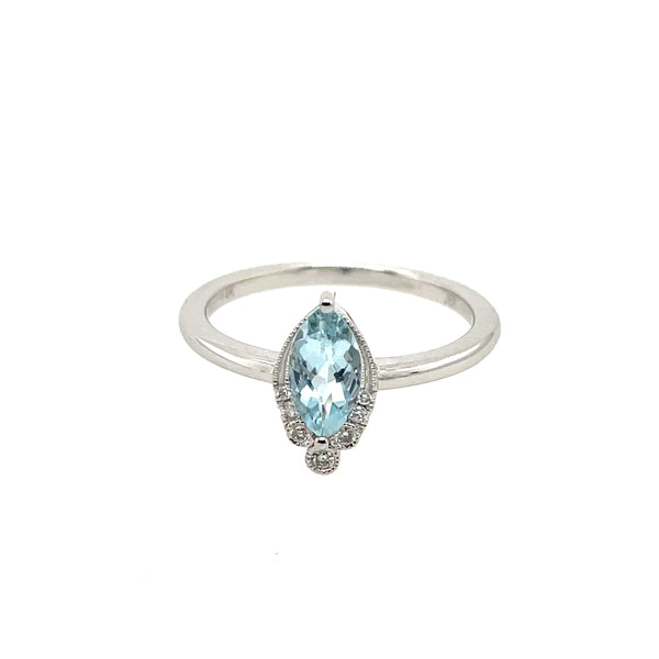 14kt White Gold Aqua And Diamond Fashion Ring