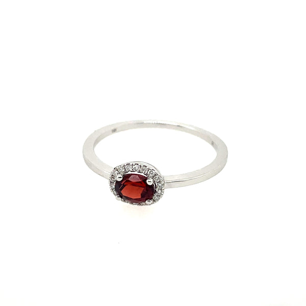 14kt Whtie Gold Garnet And Diamond Gemstone Ring