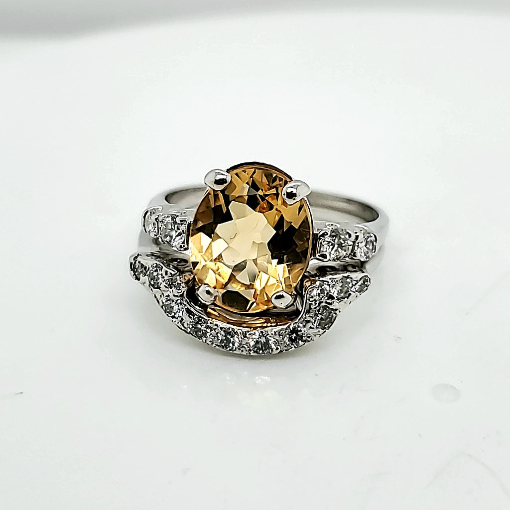 14KT White gold Citrine And Diamond Ring Set