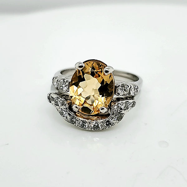 14KT White gold Citrine And Diamond Ring Set