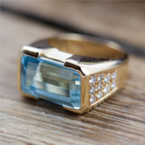 14kt Yellow Gold Swiss Blue Topaz and Diamond Ring