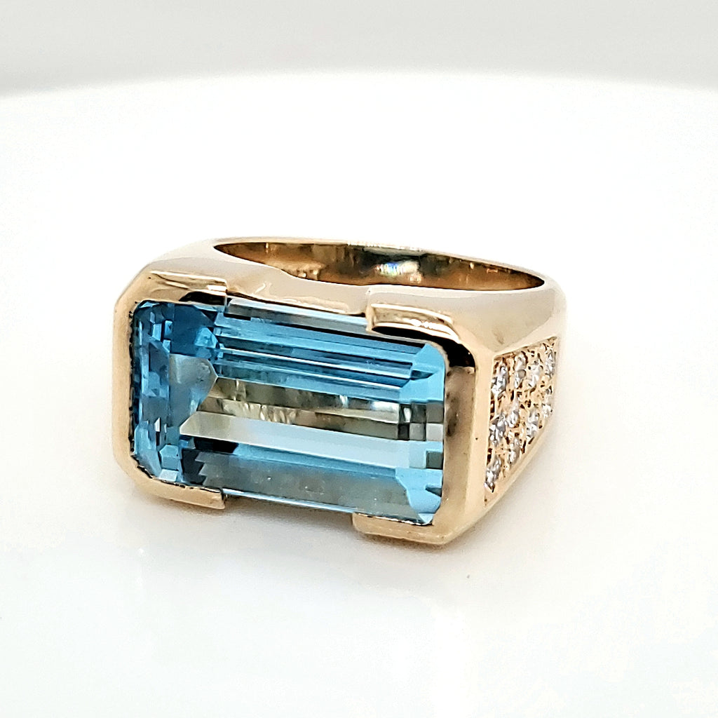 14kt Yellow Gold Swiss Blue Topaz and Diamond Ring