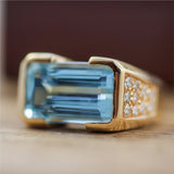 14kt Yellow Gold Swiss Blue Topaz and Diamond Ring