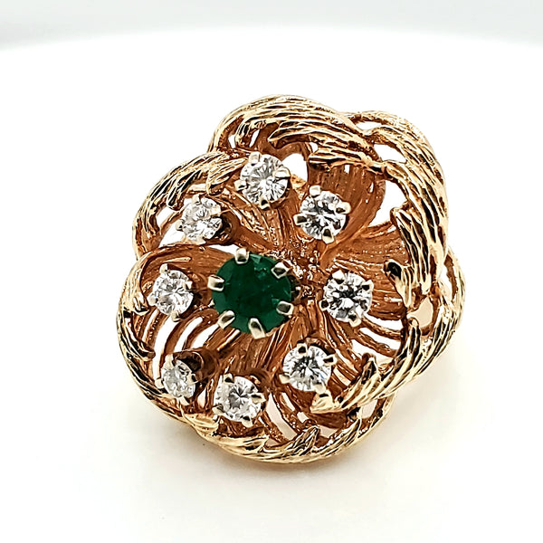 Vintage 14kt Yellow Gold Diamond and Emerald Ring