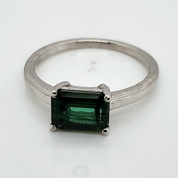Platinum and Green Tourmaline East/West Ring