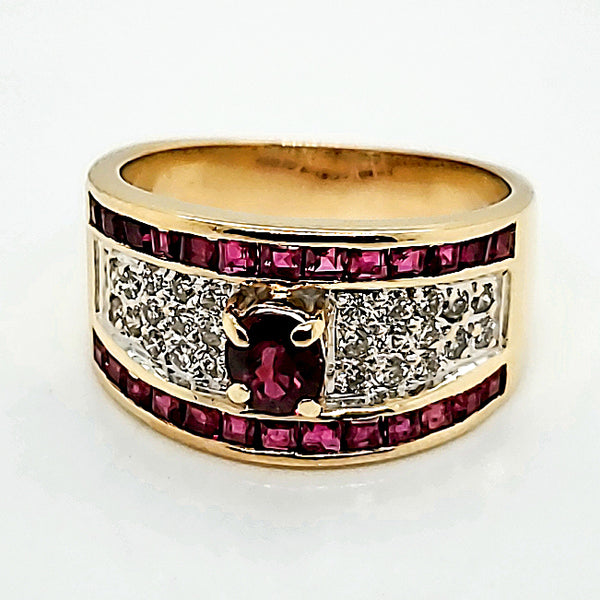 18kt Yellow Gold Ruby and Diamond Band Ring