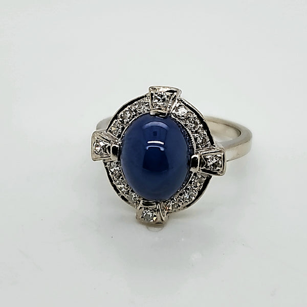 Vintage 14kt white Gold star Sapphire and Diamond Ring
