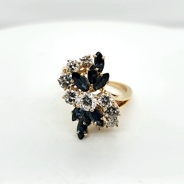 Mayors 18kt Yellow Gold Diamond and Sapphire Ring