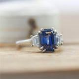 Platinum Ceylon Sapphire and Diamond Ring